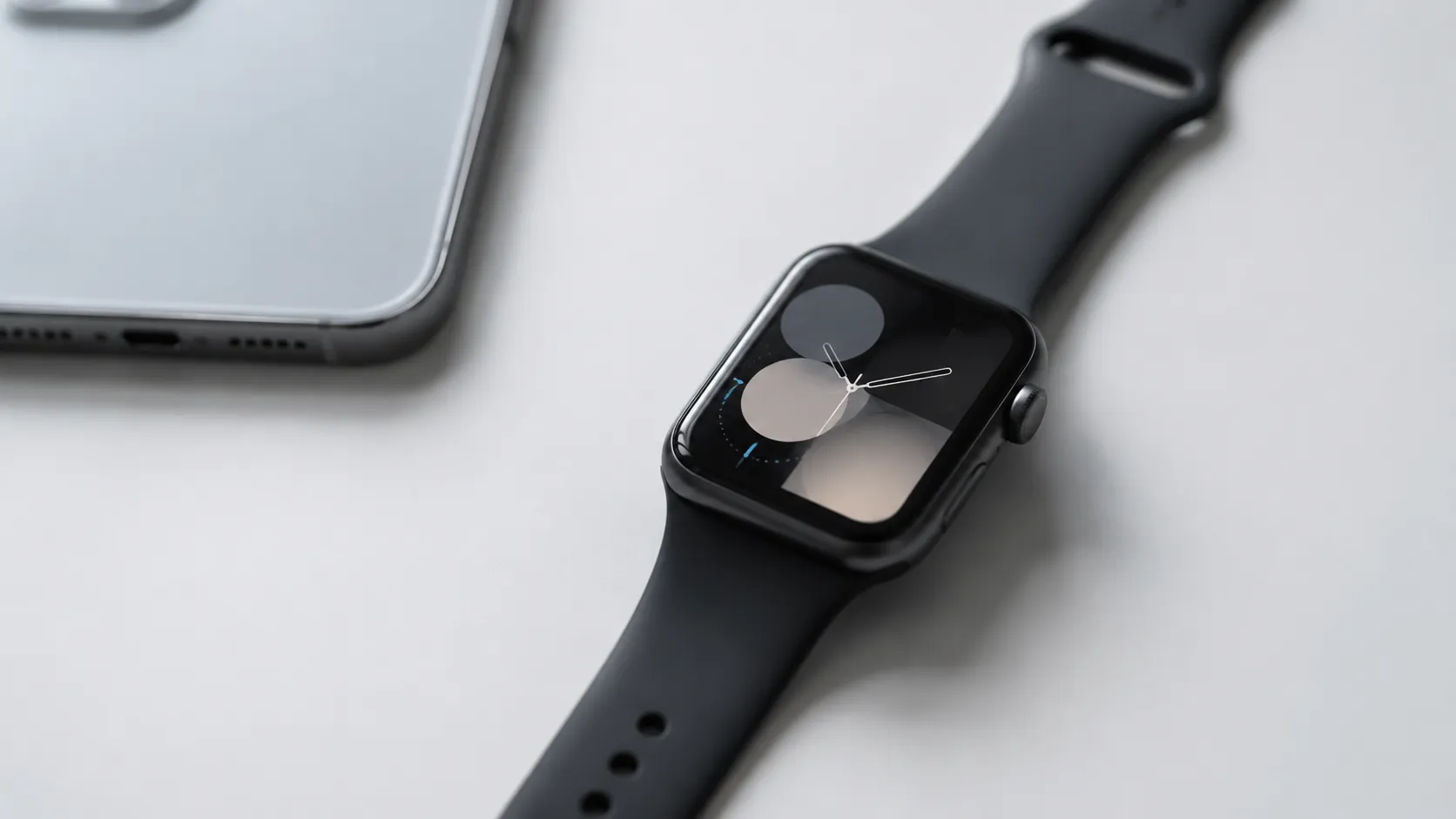 Apple Watch Series 10 displaying watchOS 27 widget gesture interface on grey surface