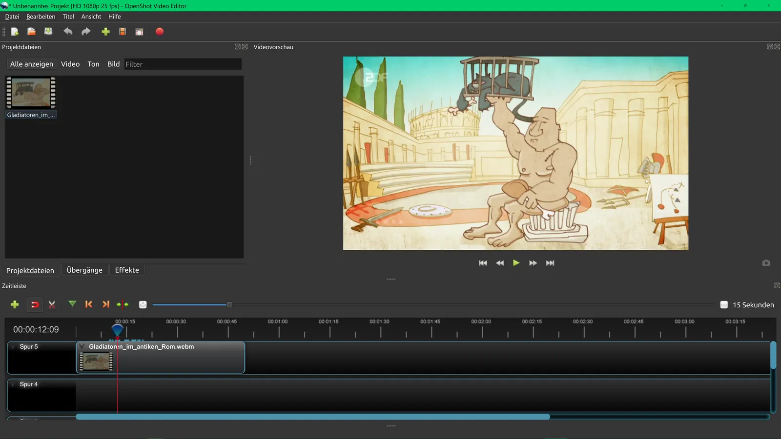 OpenShot video editor interface showing its multi-track timeline and preview