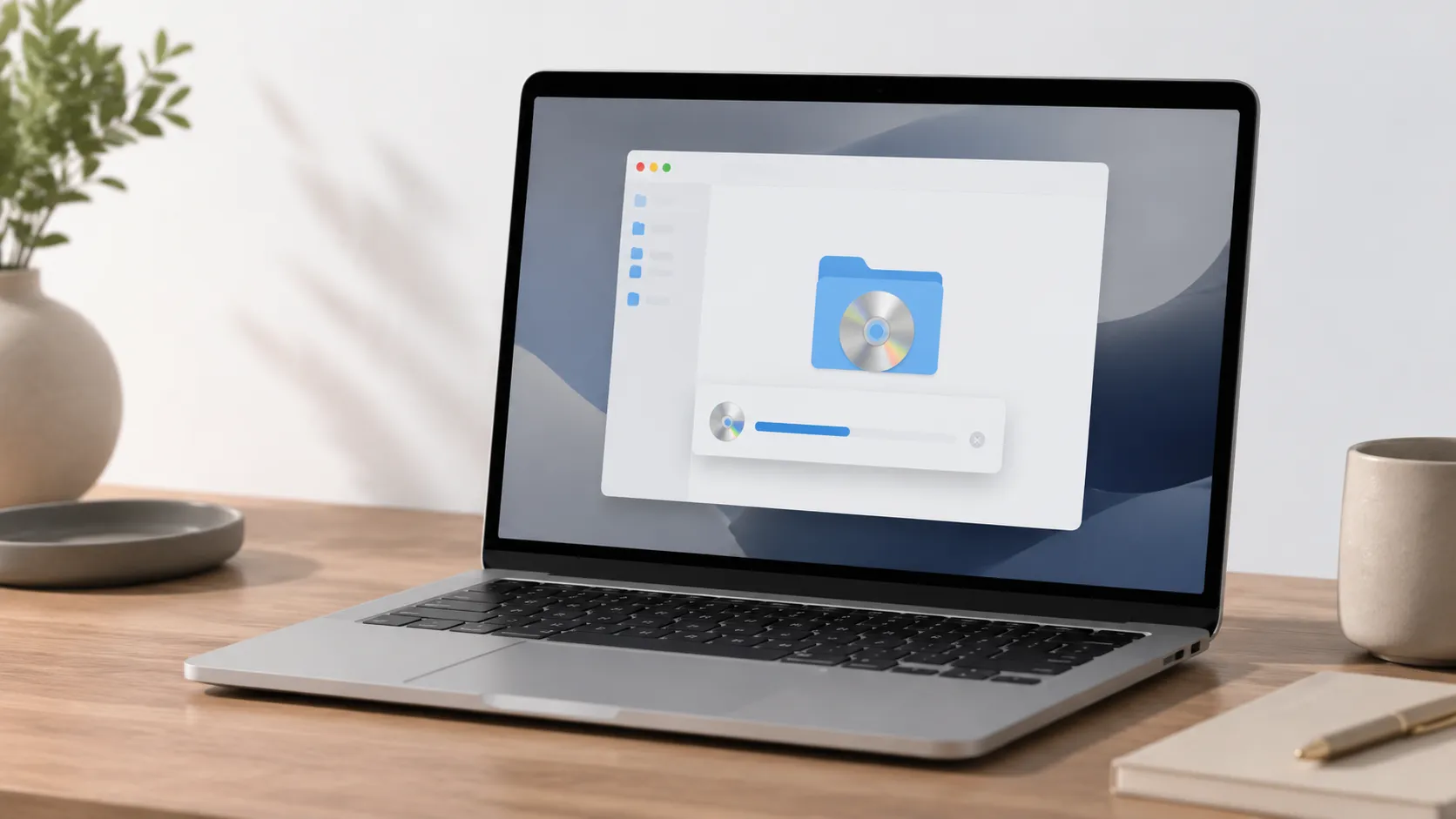 macOS Finder burn folder dialog on a MacBook Air showing DVD burning progress