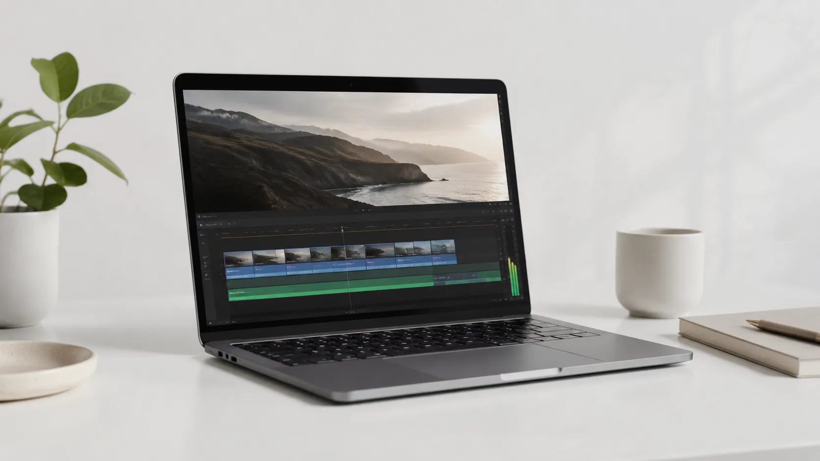 MacBook Pro displaying a video editing timeline for convert edit video mac workflow
