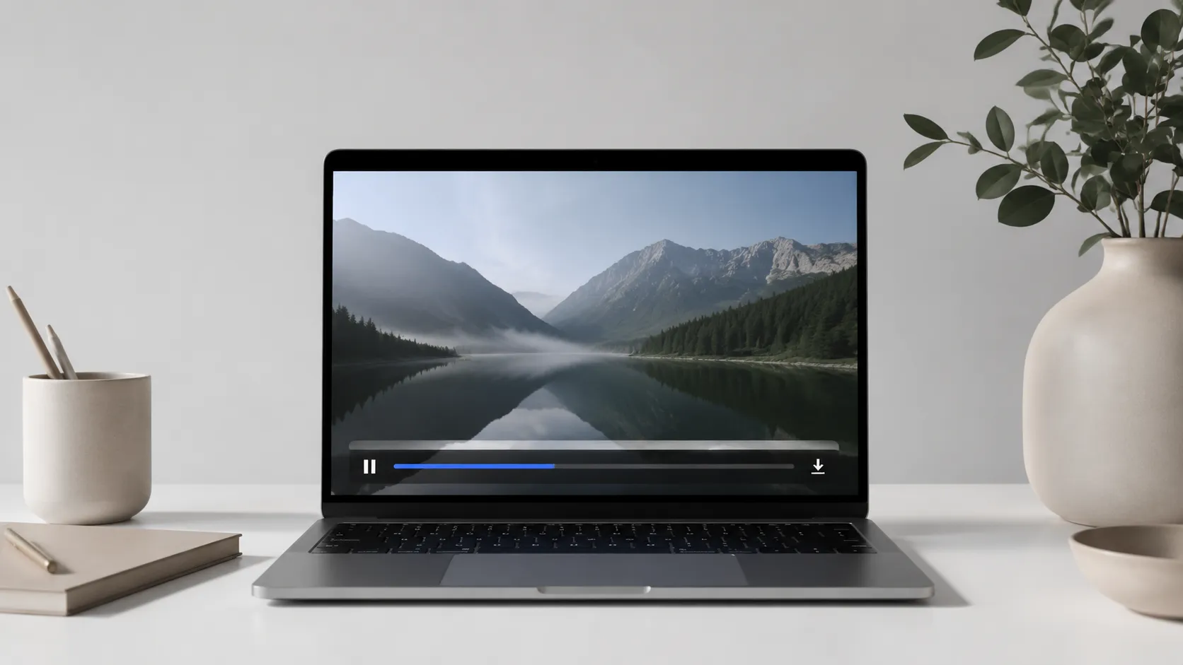 MacBook Pro showing a video download progress bar for downloading YouTube videos on Mac