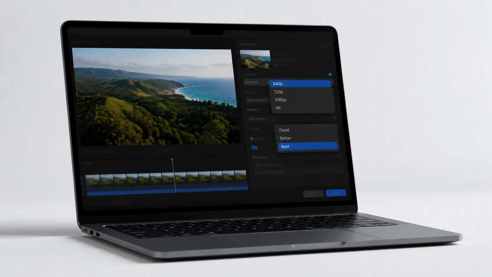 iMovie export settings panel on Mac showing resolution and quality options for an iMovie project