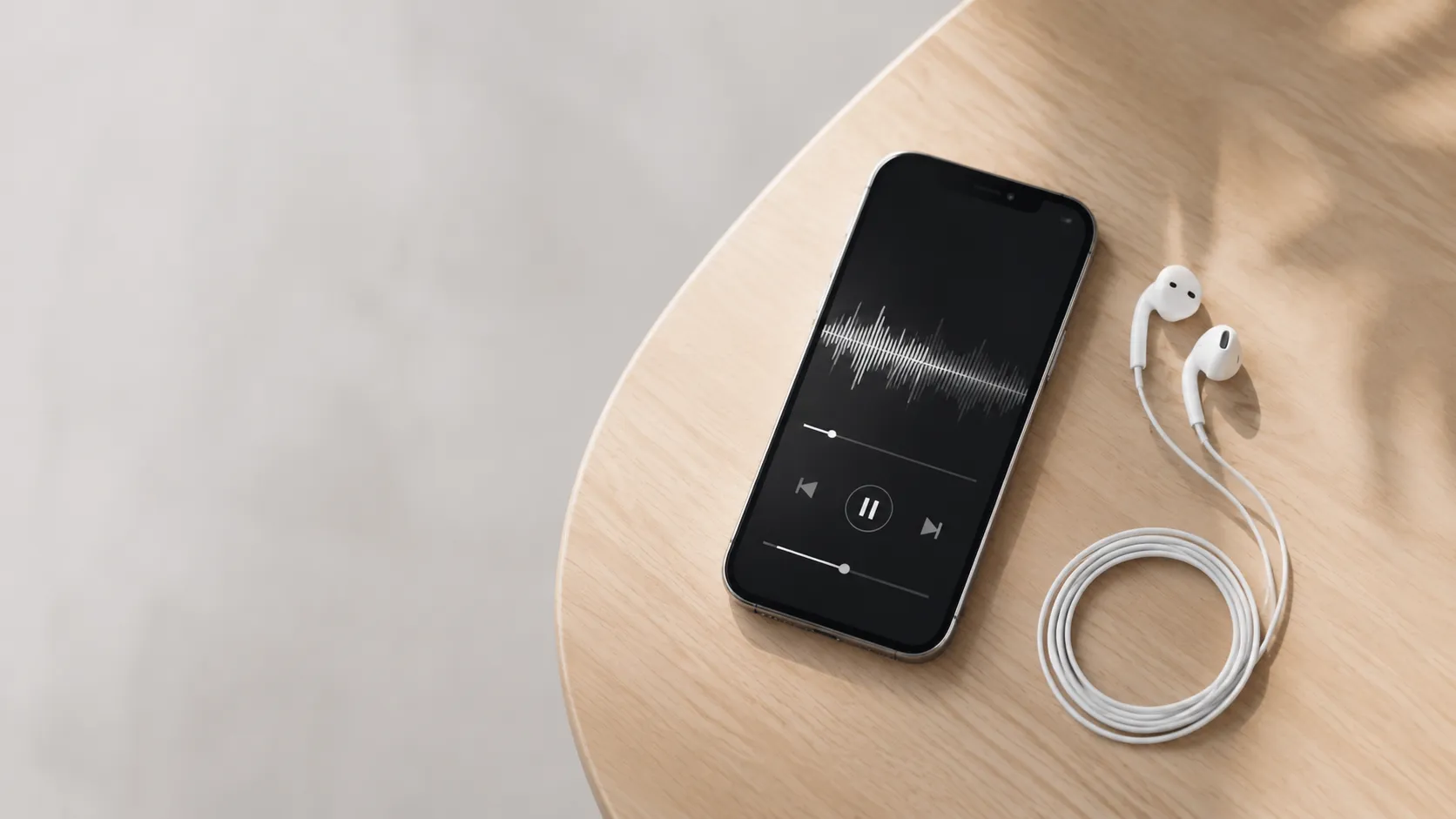 iPhone audio player showing waveform from a free music download site for mobile