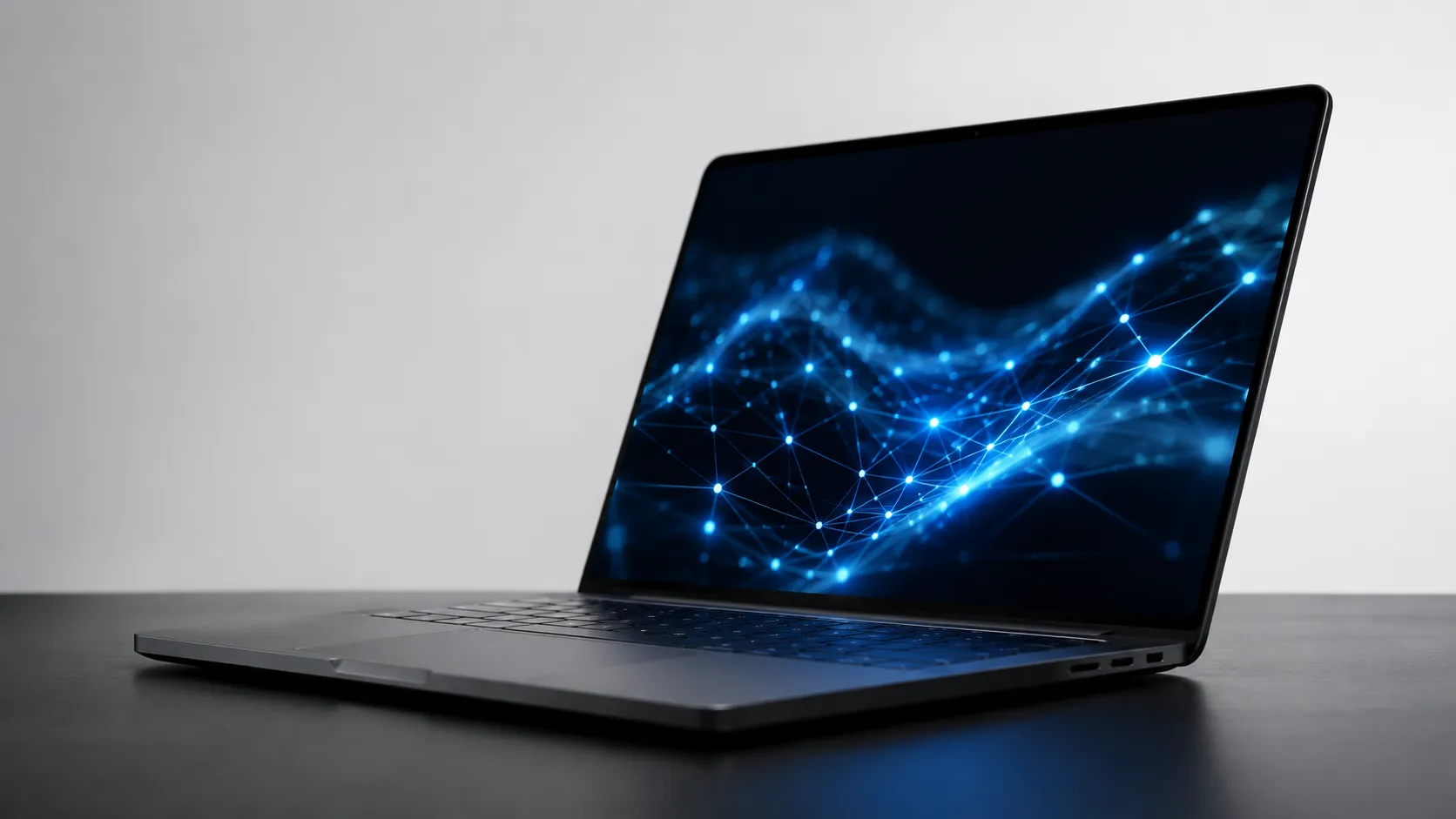 High-end MacBook Pro running a local AI workload visualization