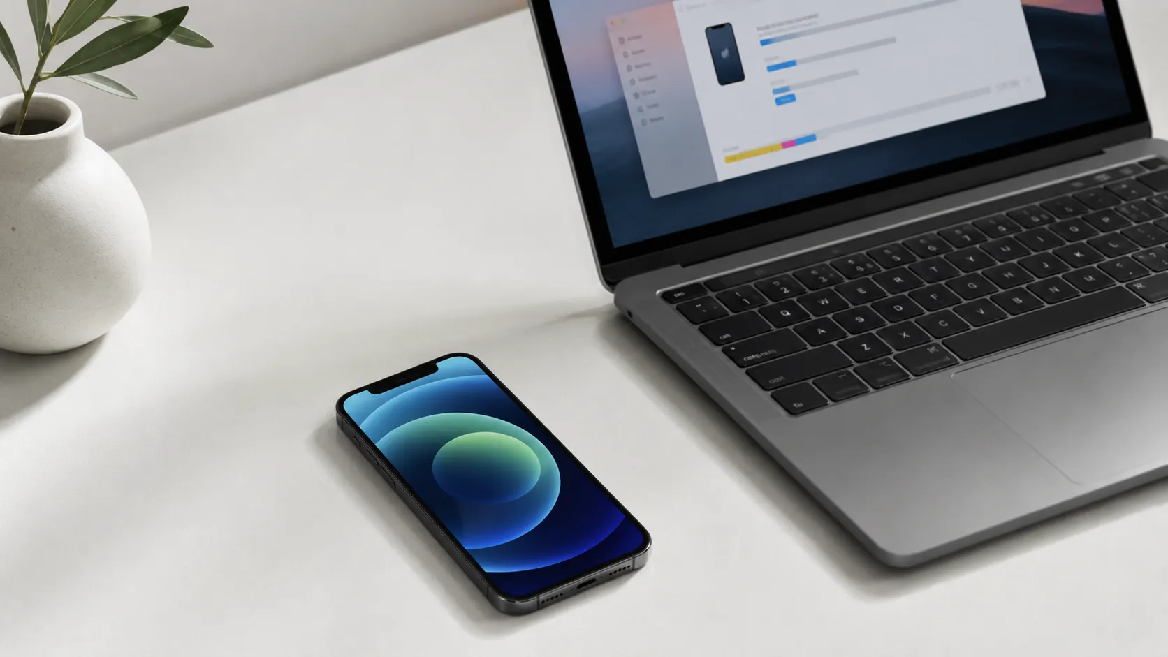 iPhone connected to MacBook showing Finder backup options for iPhone data recovery