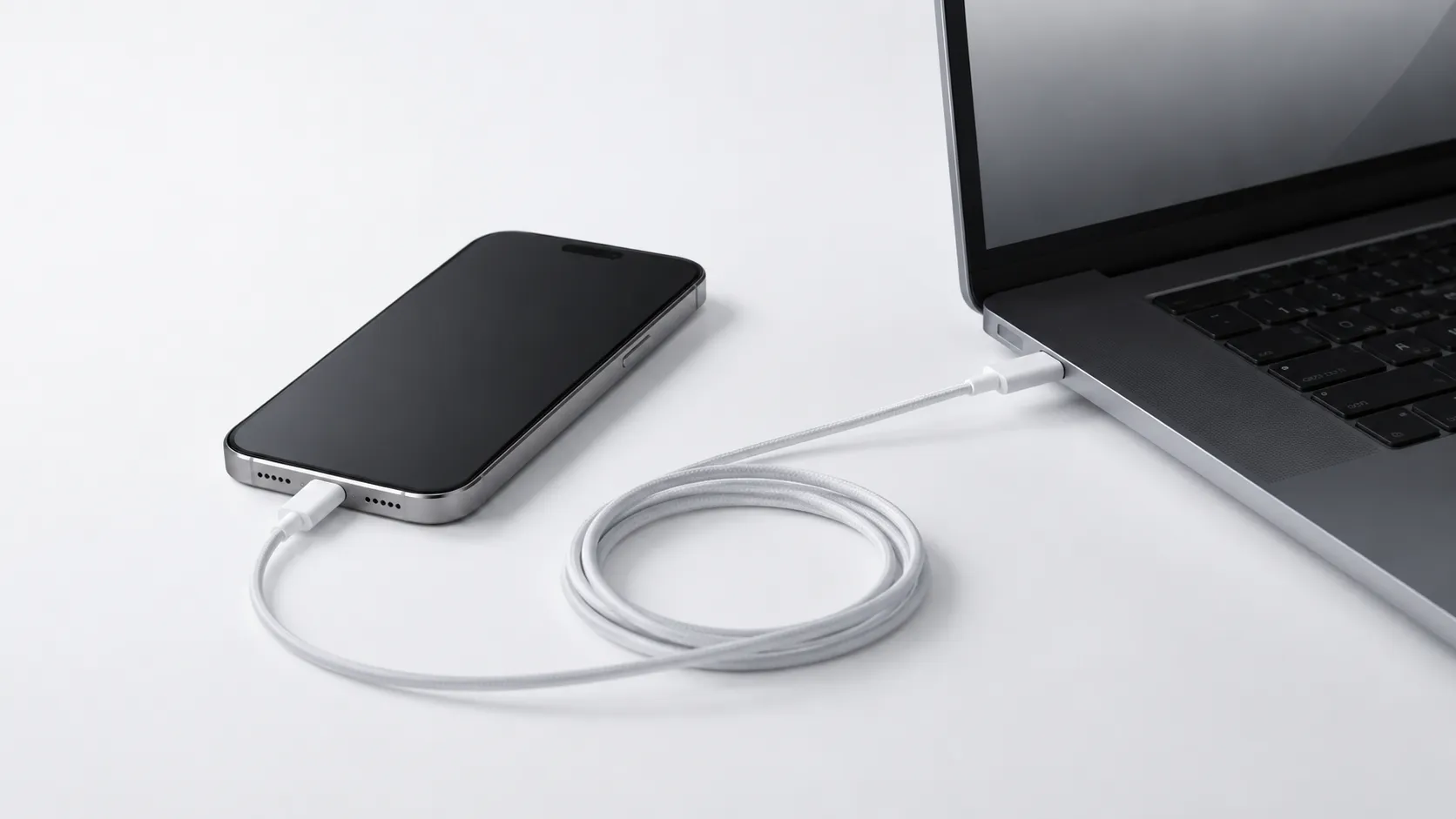 iPhone connected via USB-C cable to Mac for third-party iPhone data recovery software scan