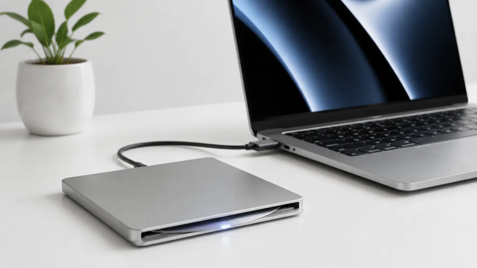 USB-C external DVD drive connected to a MacBook Pro ready to rip DVD on Mac