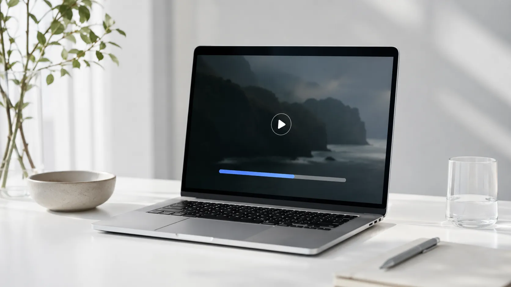 MacBook Pro displaying a YouTube video download progress bar for free YouTube downloader on Mac