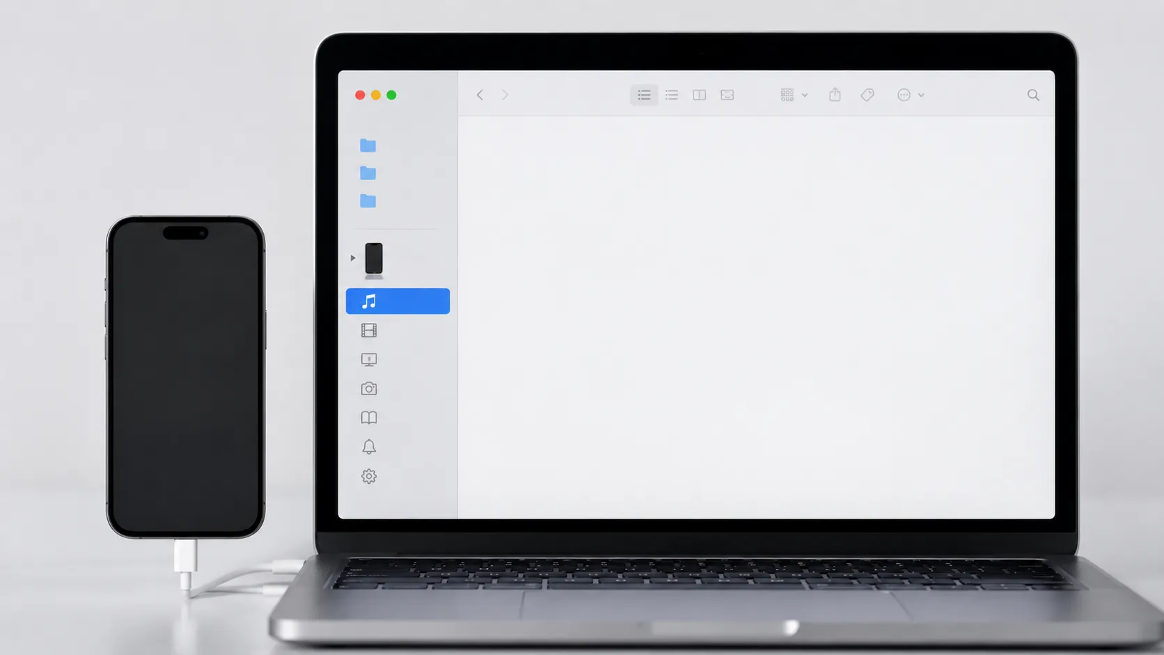 macOS Finder sidebar with iPhone selected showing music transfer options on Mac