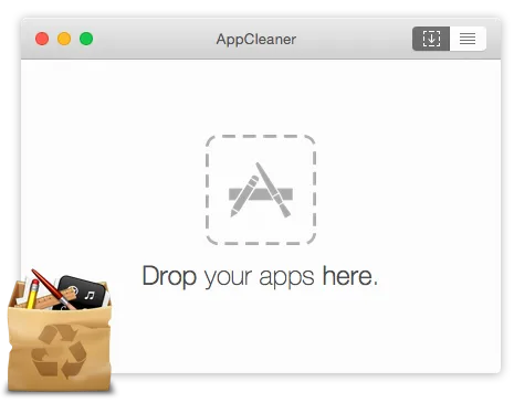 AppCleaner's drag-and-drop window on Mac, waiting for an app to be dropped in so it can find and delete the app's leftover files